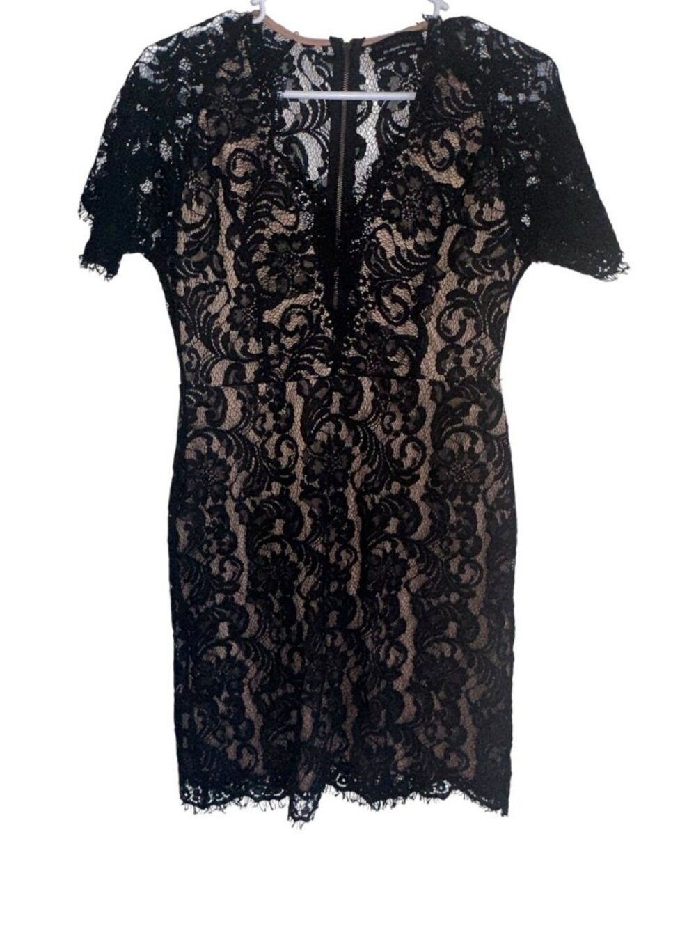 Dress Forum Womens Black Lace Mini Dress Sz M Sheer Back Coquette Whimsygoth LBD